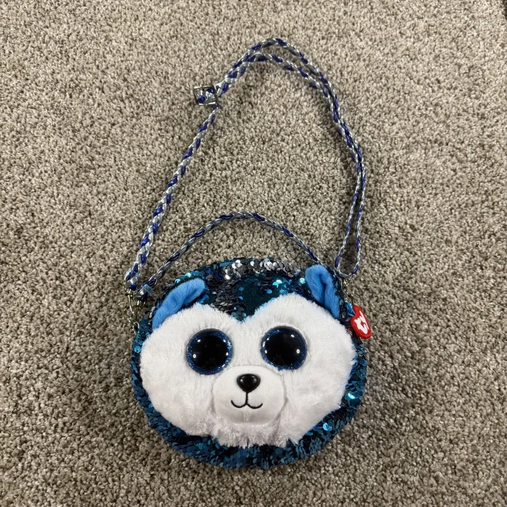 Ty Beanie Boos‎ Slush the Husky Blue Flip Sequin Crossbody Purse Kids Bag